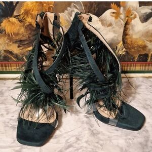 PrettyLittleThing Elegant Green Feathered Stilettos